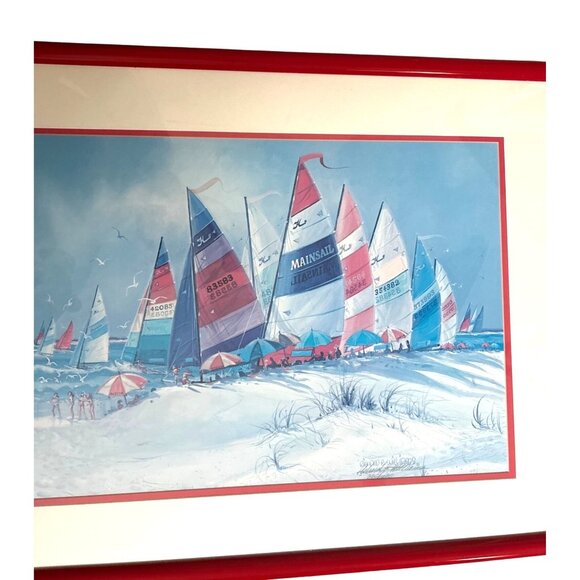 Richard E. Williams Retro 90's Red Framed Beach Boats Artist Signed Lithograph - Picture 16 of 16